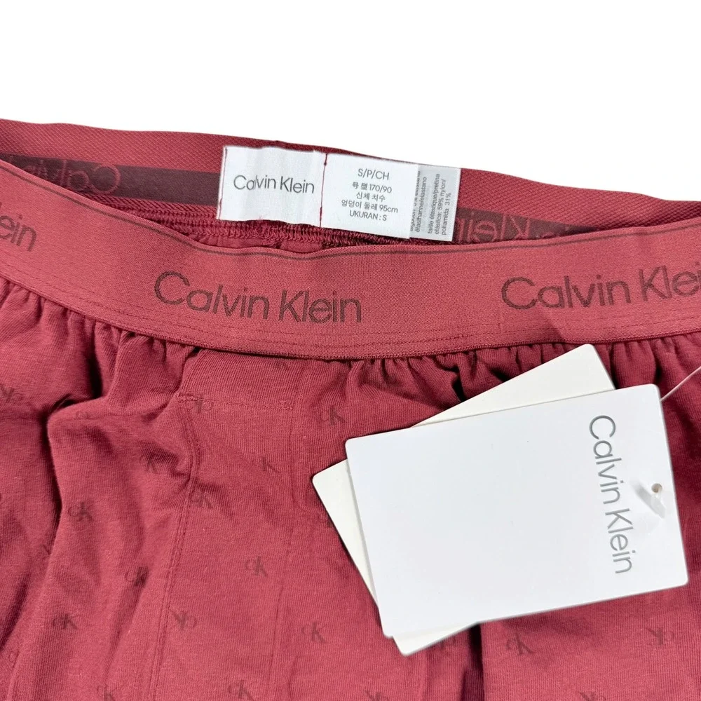 Calvin Klein Pajama Jogger Pants Mens Small S Burgundy Monogram Logo